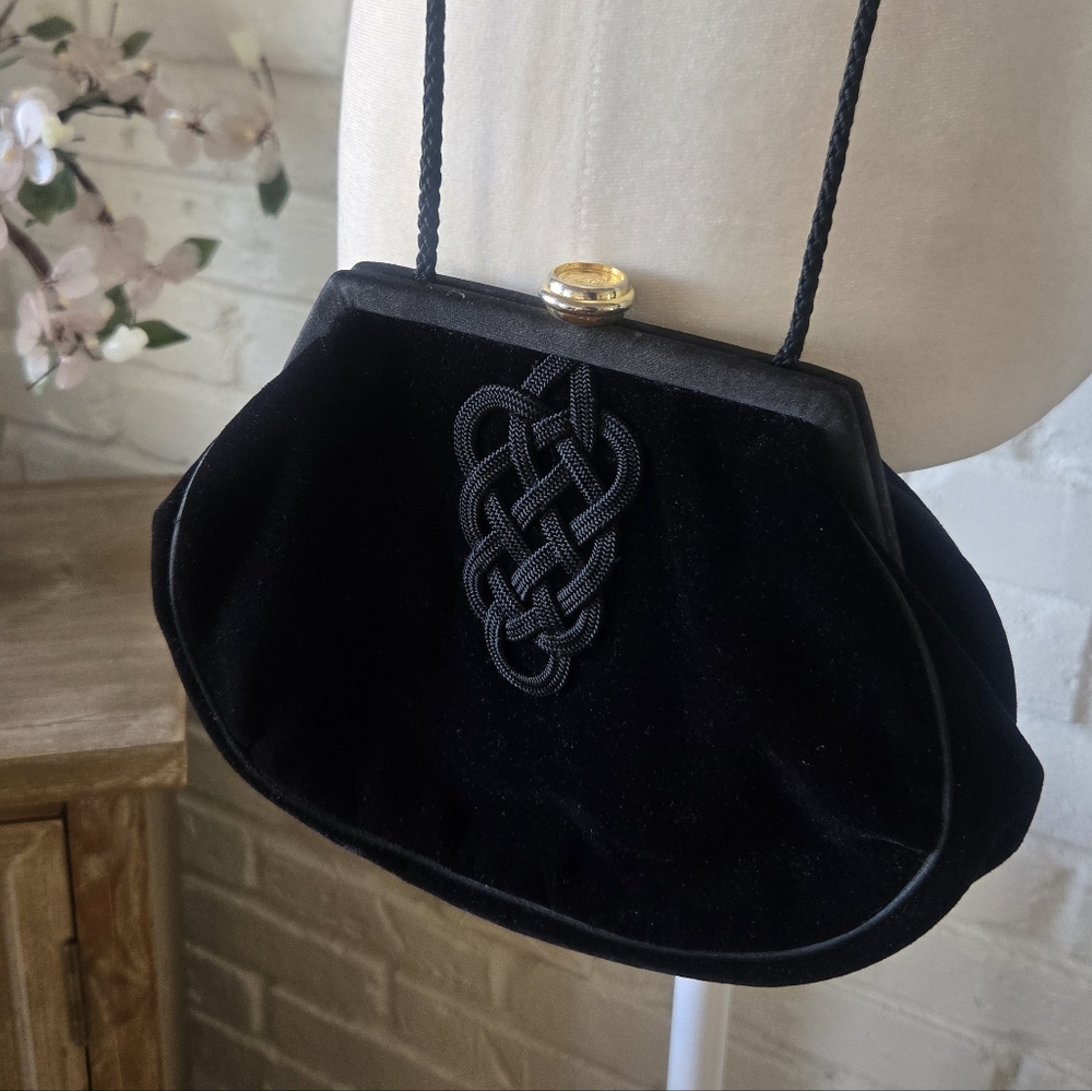 Vtg 80s 90s Velveteen Evening Bag With Cord, Vanessa, Party